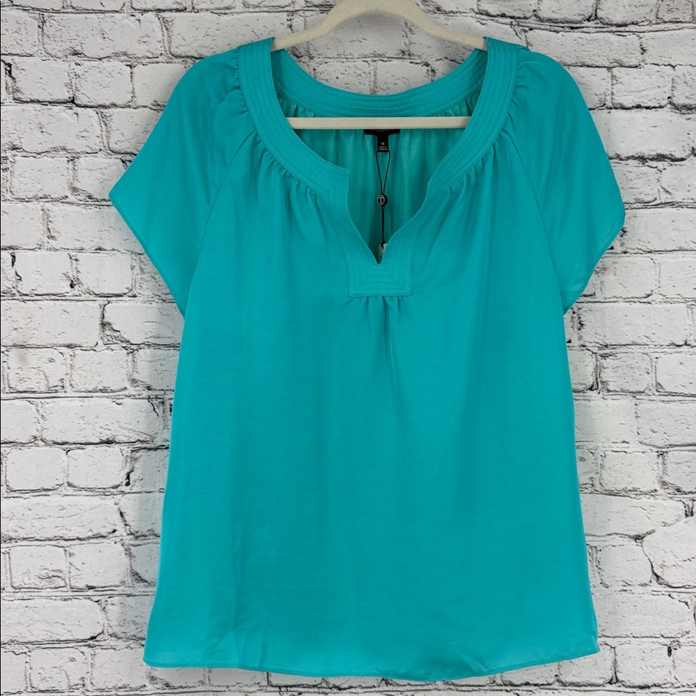 🏷️ Talbots Sateen Split-Neck Tunic — Short Sleeve — Size 16 (XL) — Teal — NWT - Picture 10 of 10